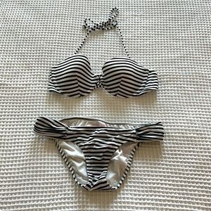 Victoria’s Secret bikini. Black and White. Bottom size XS. Top is 32C.
